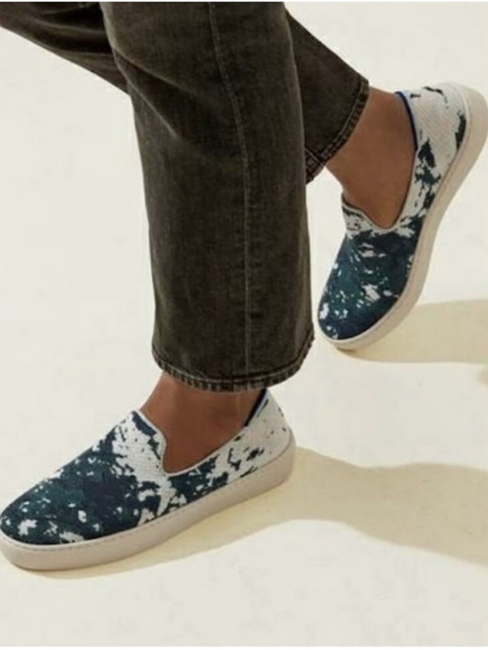Rothy’s Tie-Dye Slip-On Knit Sneakers in Green and White